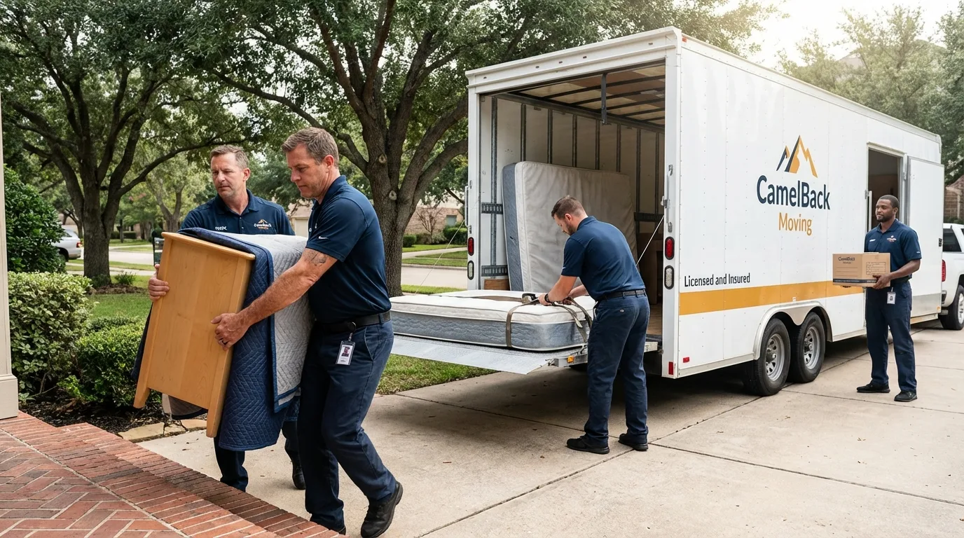 Crew loading residential truck for cross-state move from Enfield, CT