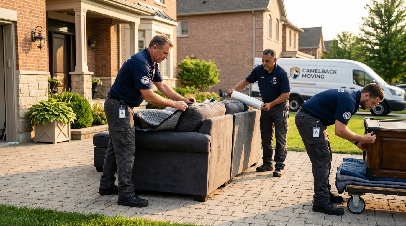 Large estate moving crew wrapping furniture in Enfield, CT