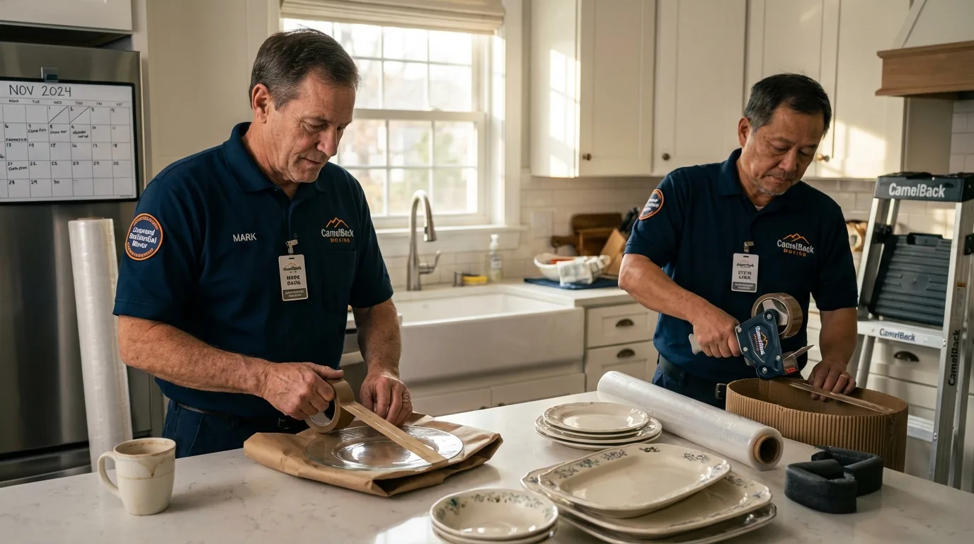 Professional crew packing kitchen dishware in Enfield, CT